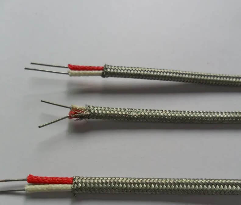 K-Typ 2 * 0,35 mm 2 * 0,5 mm 2 * 0,65 mm Glasfaserisolierung Edelstahlabschirmung Verlängerungskabel Thermoelement Ausgleichskabel Draht